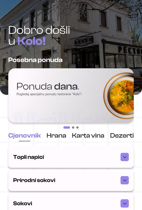 Početni ekran menija sa ponudom dana